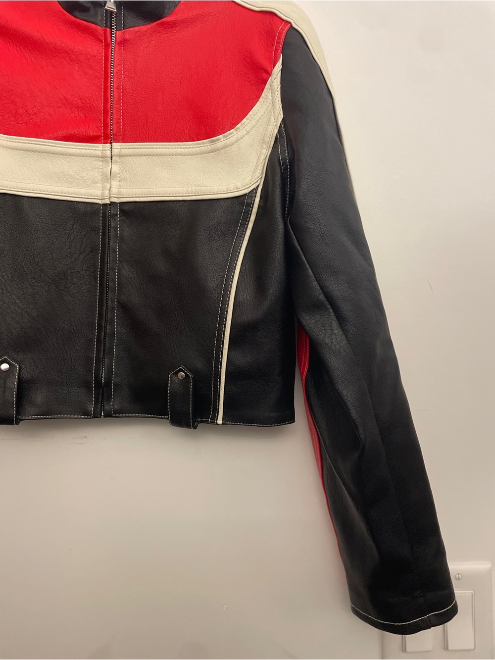 Urban Outfitters Black, Red & White Leather Moto Jacket size M - Picture 8 of 11